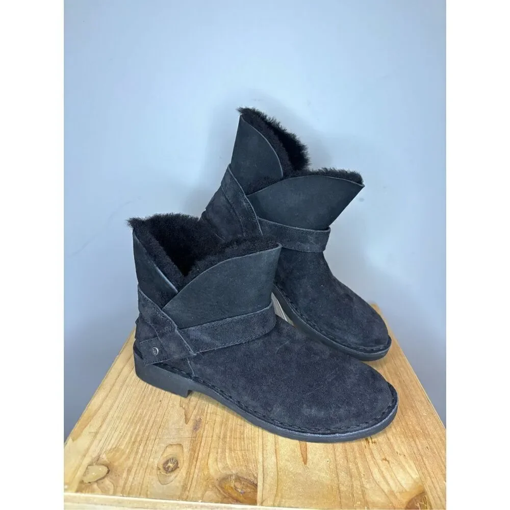 UGG Women's Zariyah Water Repellent Shearling Suede Ankle Bootie‎ Black Size 7.5